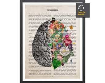 Brain Art Flower Anatomy Print, Psychology, Neurologist gift, Psychologist Gift Idea, Medical Poster, Med School, Medical Decor