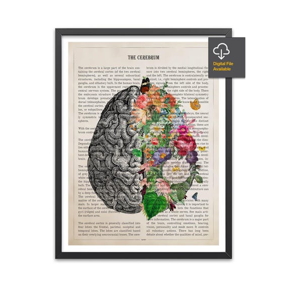 Brain Art Flower Anatomy Print, Psychology, Neurologist gift, Psychologist Gift Idea, Medical Poster, Med School, Medical Decor