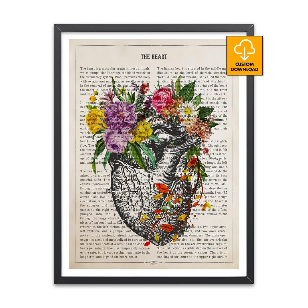Human Heart Anatomy Art Print, Floral Cardiac Poster, Cardiologist ...