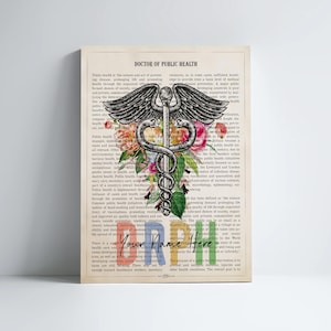 Personalized DRPH Caduceus Flower Print for Doctor of Public Health Graduation Gift For Healthcare Professional Office Decor