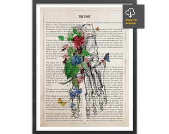 Foot Art Anatomy Flower Print, Gifts for Physical Therapist Graduation, Podiatrist & Orthopedic Clinic Medical Decor