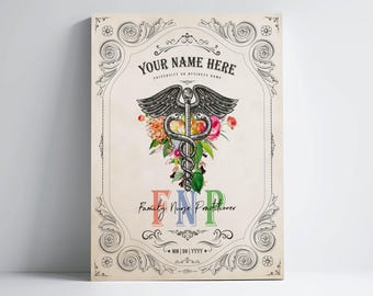 Personalized FNP Caduceus Flower Print for Family Nurse Practitioner Graduation Gift for Healthcare Professional Office Decor