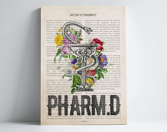 PharmD with Flowers Print, Doctor of Pharmacy Gift, Gifts for Doctor of Pharmacy Graduation, Pharmd Student Gift, Pharmacy Wall Art