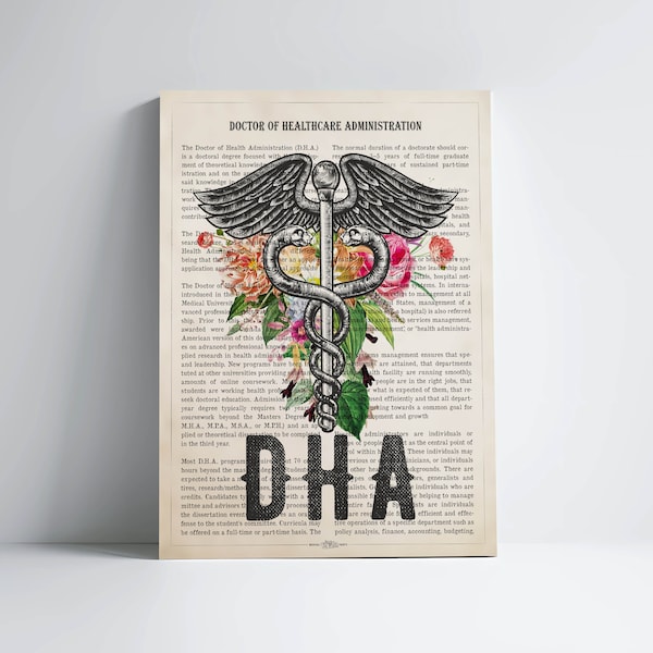 DHA with flowers Print, Doctor of Health Administration Gift, Health Admin Present, Gifts for DHA Graduation, Public Health Office Decor