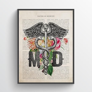 MD with Flowers Print, Doctor of Medicine Gift, MD Graduation gift idea, Doctors Office Decor, Doctor Gift, Medical Student Gift Idea