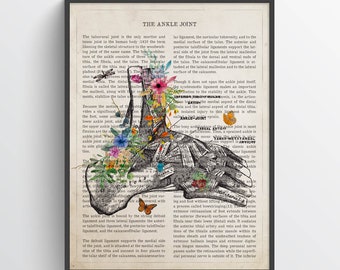 Ankle Joint Flower Anatomy Print, Podiatrist Gift, Gift for Orthopedist, Foot Anatomy Decor, Medical Poster, Med School, Medical Art