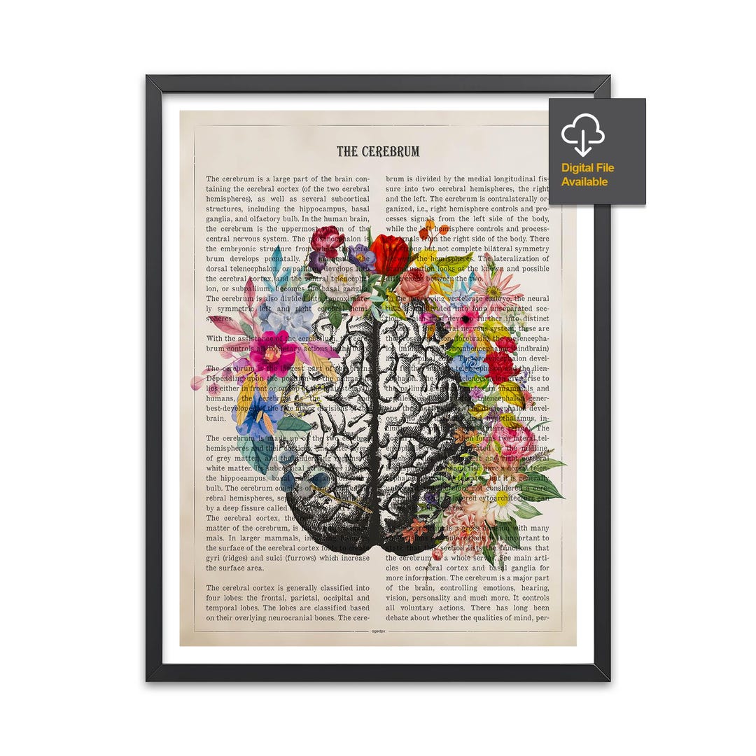 Brain Wall Art Cerebrum Print Human Canvas Left Brain Right Brain Science Wall Décor Flower Girl Gift Psychology Art Neurology Art Brain