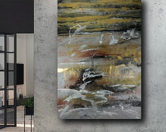 gold metal wall art-canvas xxl  landscape/extra large painting/painting on canvas/original painting/gold metal wall art