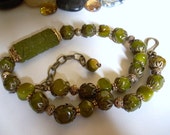 Green Jade Carved Bead and Jade Nugget Necklace