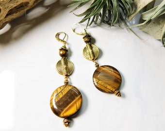 Tiger Eye Statement Earrings, Long Earrings, Gemstone Earrings, Tigers Eye Earrings