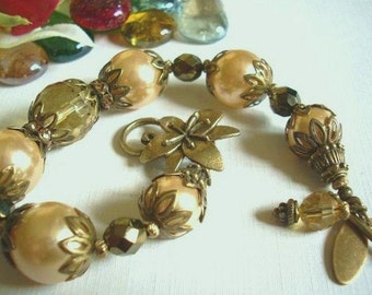 Pearl and Antiqued Brass Bracelet