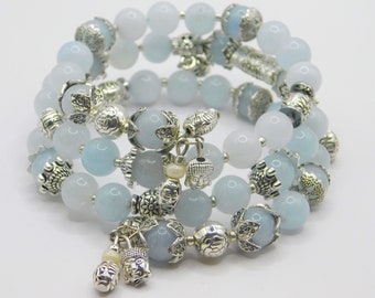 Aquamarine Gemstone Memory Wire Bracelet, Aquamarine Stacked Bracelet, March Birthstone Bracelet, Gemstone Wrap Bracelet