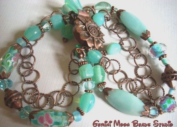 Aqua Blue Lampwork Beads and Antique Copper Bracelet - Etsy