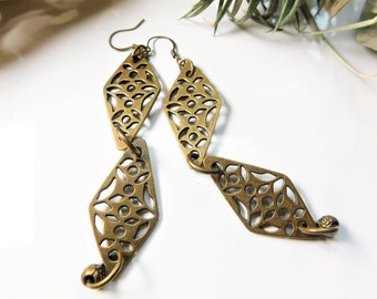 Long Brass Statement Earrings,Unique Earrings