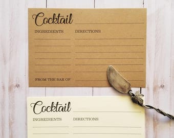 Printed Cocktail | RECIPE CARDS | Modern | Rustic Wedding |  Bridal Shower | Housewarming |  Birthday | Bachelorette Party | Gift | Favor