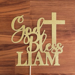Personalized Cake Topper GOD + BLESS | Baptism | Christening | Confirmation | Communion | Party Supplies | Decor