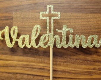 Cake Topper PERSONALIZED | Cross | Name Baptism | Christening | Confirmation | Communion | Party Supplies | Decor