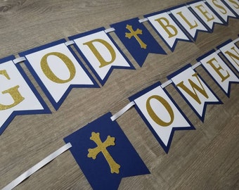 Personalized  GOD + BLESS Banner | Baptism | Christening | First Holy Communion | Confirmation | Party Decor | Celebration