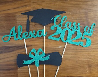 4 Piece PERSONALIZED CLASS OF 2026 | Centerpiece Sticks | Class of 2026 | Name | Diploma | Cap | Party | Table | Decorations