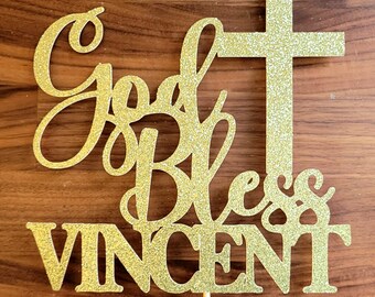 Cake Topper >>GOD + BLESS<< Baptism | Christening | Confirmation | Communion | Party Supplies | Decor
