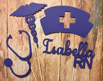 4 Piece NURSE GRADUATION Centerpiece Sticks | Personalized | Name | 2026 | RN | Celebration | Table | Decorations