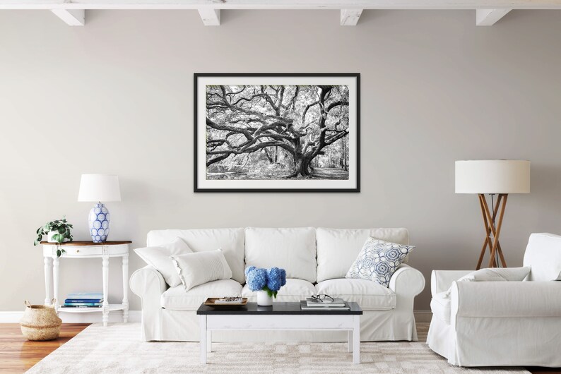 BLACK AND WHITE Oak Tree Print Wall Art From New Orleans, Louisiana
