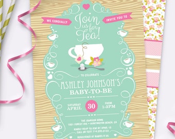 Garden Tea Party Baby Shower Invitation – Baby Girl – Printable Invitation by Squawk Box Studio