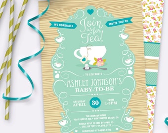 Garden Tea Party Baby Shower Invitation – Baby Boy – Printable Invitation by Squawk Box Studio