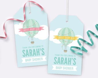 Hot Air Balloon Favor Tags for Boys or Girls – Printable Baby Shower Tags by Squawk Box Studio