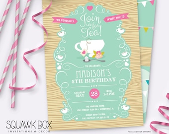 Garden Tea Party Birthday Invitation Set – Printable Invitation and Thank You Card by Squawk Box Studio