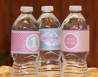 Hot Air Balloon Water Bottle Wraps for Girls – Printable First Birthday Water Bottle Labels by Squawk Box Studio – INSTANT DOWNLOAD