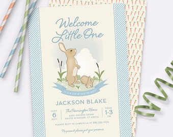 Bunny Rabbit Baby Sip and See Party Invitation – Blue – Printable Invitation by Squawk Box Studio