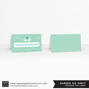 Garten Tea Party Zeltkarten – BLAU – Bearbeitbarer Text – Druckbare Zeltkarten von Squawk Box Studio – INSTANT DOWNLOAD