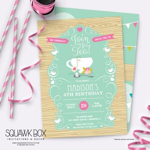Garden Tea Party Birthday Einladung Set – Druckbare Einladungs- und Dankeskarte von Squawk Box Studio