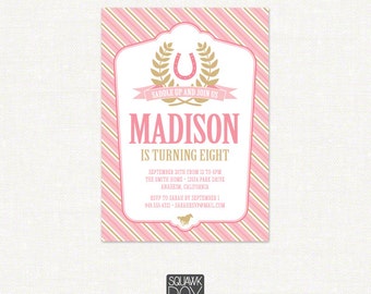 Horse Birthday Invitation Set for Girls – Printable Invitation and Thank You Card by Squawk Box Studio