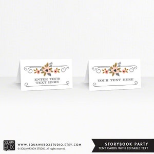 Florale Zeltkarten mit bearbeitbarem Text – Apricot – Printable Tent Cards by Squawk Box Studio – INSTANT DOWNLOAD
