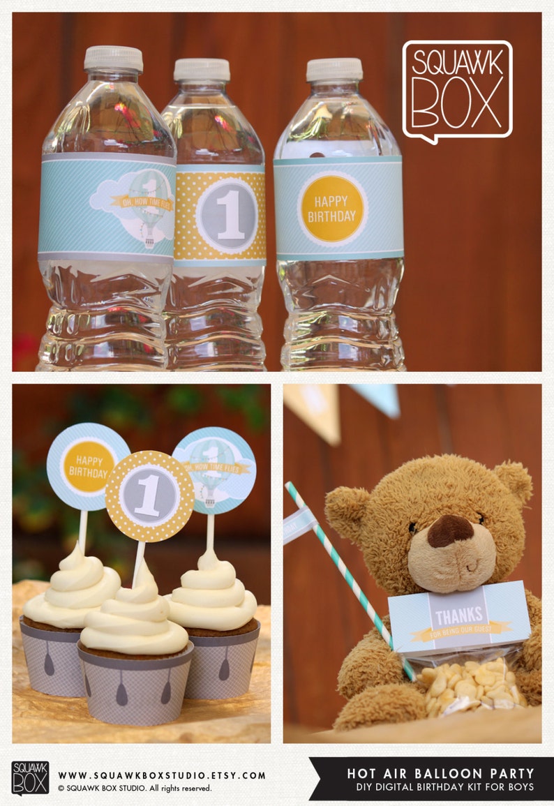 Hot Air Balloon Party Set for Boys or Girls – Printable First Birthday ...
