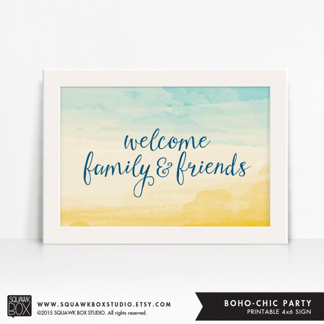 Family and Friends 4x6 Table Sign Bohemian, Ombre Watercolor