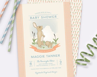 Bunny Rabbit Baby Shower Invitation – Orange – Printable Invitation by Squawk Box Studio