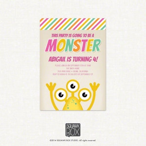 Monster Birthday Invitation Set  – Yellow – Printable Invitation and Thank You Card by Squawk Box Studio