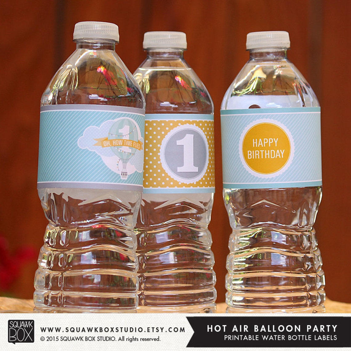 Hot Air Balloon Water Bottle Wraps for Boys Printable First Birthday
