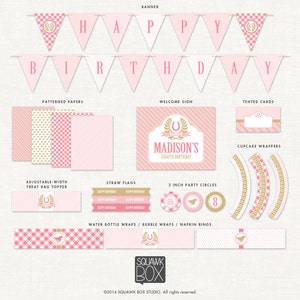 Horse Birthday Party Decorations – Pink – Printable Party Kit by Squawk Box Studio