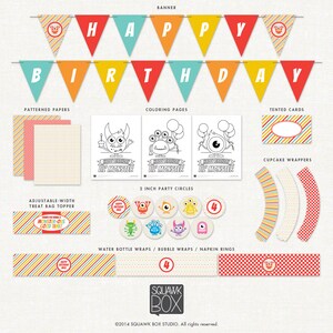 Monster Birthday Party Decorations – Red – Printable Party Kit by Squawk Box Studio