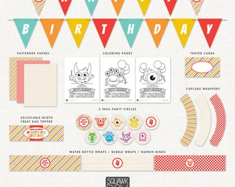 Monster Birthday Party Decorations – Red – Printable Party Kit by Squawk Box Studio