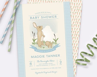 Bunny Rabbit Baby Shower Invitation – Blue – Printable Invitation by Squawk Box Studio