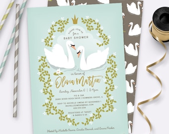 Swan Baby Shower Invitation – Blue – Printable Invitation by Squawk Box Studio