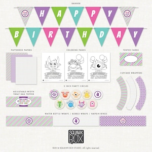 Monster Birthday Party Decorations – Purple – Printable Party Kit by Squawk Box Studio
