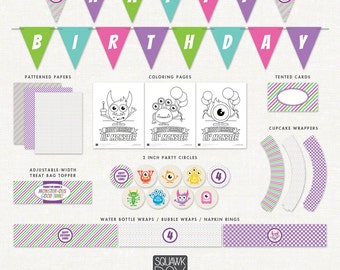 Monster Birthday Party Decorations – Purple – Printable Party Kit by Squawk Box Studio
