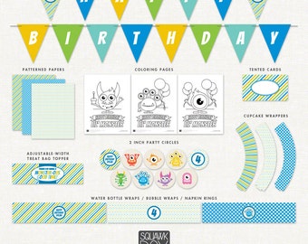Monster Birthday Party Decorations – Blue – Printable Party Kit by Squawk Box Studio