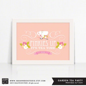 5x7 Garten Tea Party Pinkies Up Schild – Pfirsich – Printable 5x7 Schild von Squawk Box Studio – INSTANT DOWNLOAD